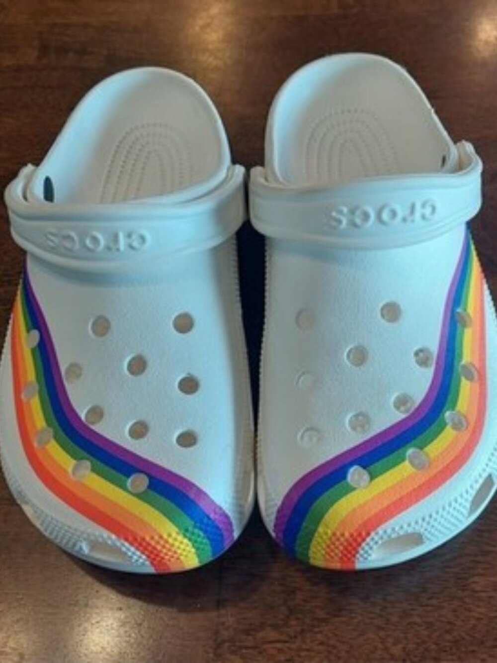 Crocs Platform Classic Crocband Crocs White/Rainbow Band Pride Clogs M7 W9